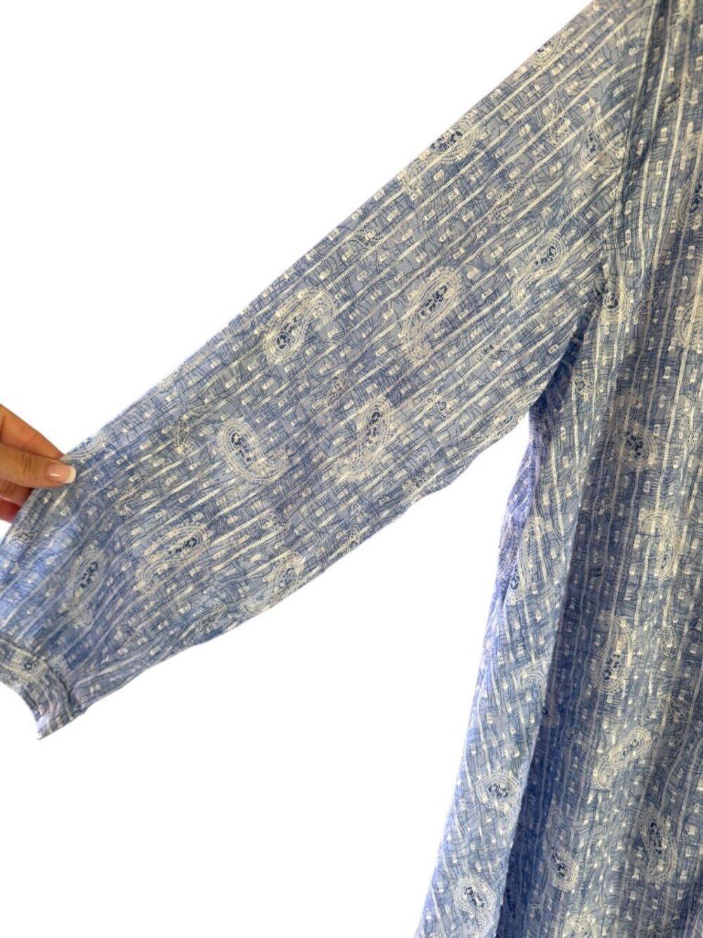 J Jill Womens Embroidered Paisley Caftan Long-sleeve Maxi Dress Size XL Blue - Picture 4 of 10